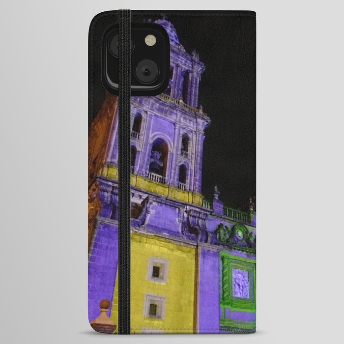 Mexico Photography - Colorful Lights On A Mexican Cathedral iPhone Wallet Case