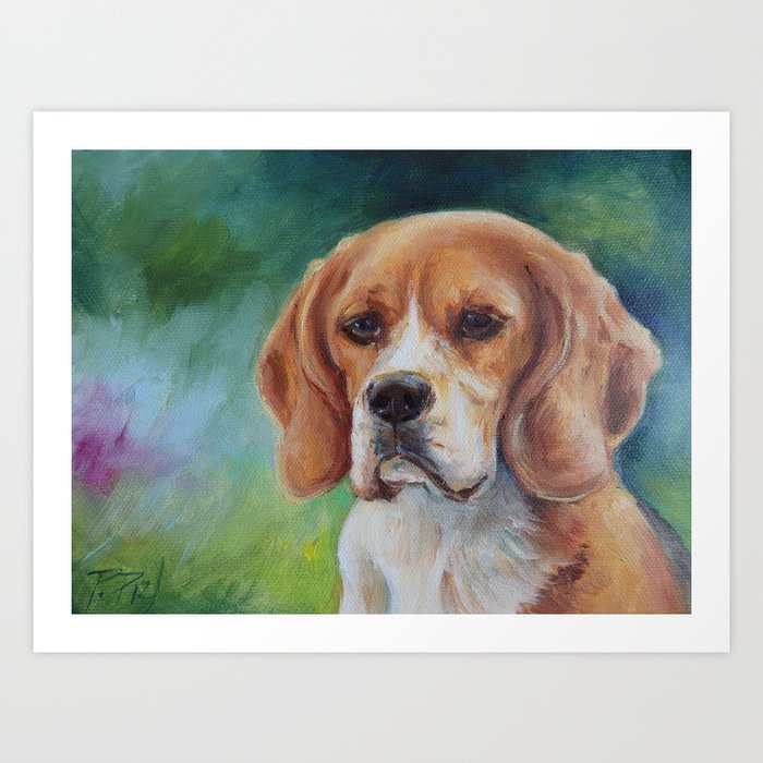 Beagle Cute Dog Portrait Oil Painting On Canvas Decor For Pet