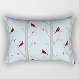 Red Cardinal Bird In The Winter Forest Rectangular Pillow