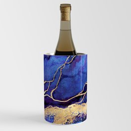 Royal Blue + Violet + Gold Abstract Shoreline Wine Chiller