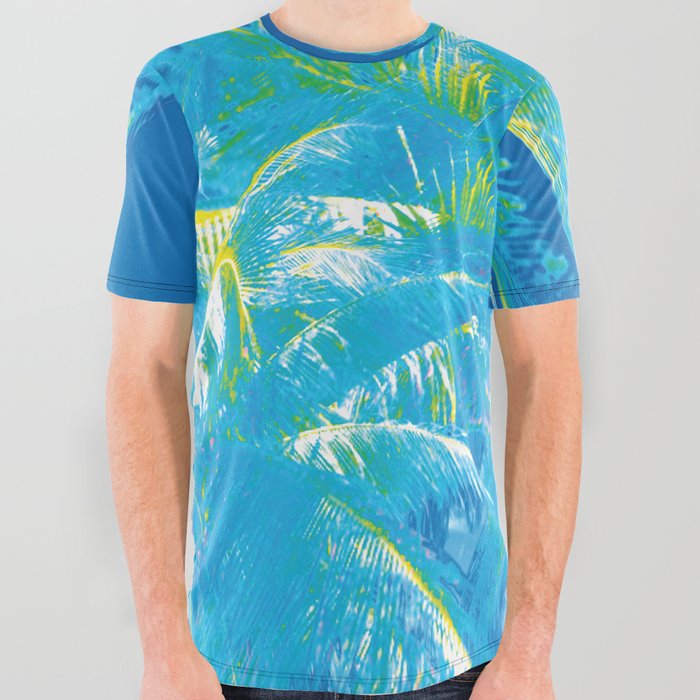 Shades Of Blue And Green Palm Trees All Over Graphic Tee