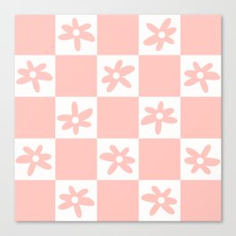 Flower Check Cute Geometric Floral Checkerboard Pattern in Soft Blush Pink Canvas Print