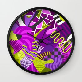 Abstract geometric colorful pattern with green and purple tones Wall Clock