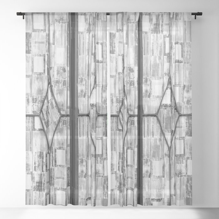 Door in the window - black and white Sheer Curtain