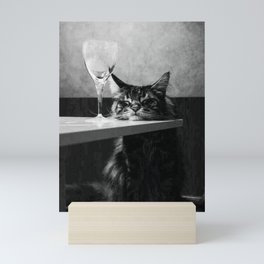 The Nightwatch Cat at the Absinthe bar black and white photograph / art photography Mini Art Print