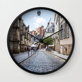 Cobblestoned street in historic centre of Rennes, France Wall Clock
