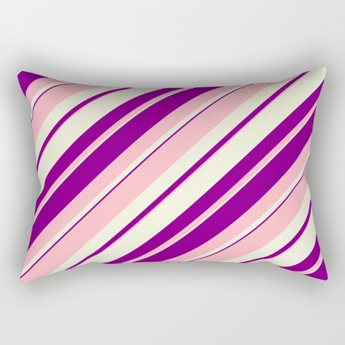Light Pink, Beige, and Purple Colored Lined/Striped Pattern Rectangular Pillow