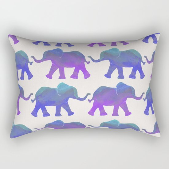 Follow The Leader - Painted Elephants in Royal Blue, Purple, & Mint Rectangular Pillow