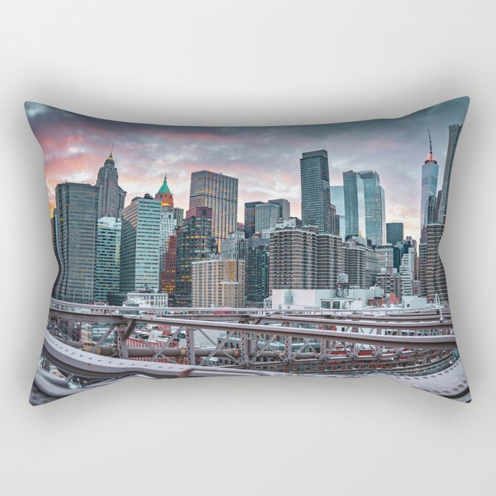 Sunset From the Brooklyn Bridge | New York City Skyline Rectangular Pillow