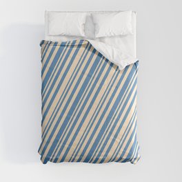 [ Thumbnail: Bisque & Blue Colored Stripes/Lines Pattern Comforter ]