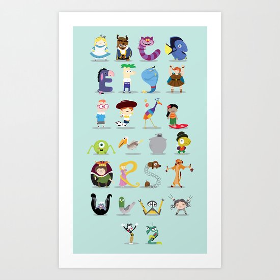 Animated characters abc Art Print