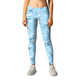 Blue Antique Biplane Airplane and Clouds Leggings