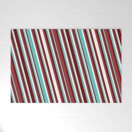 [ Thumbnail: Turquoise, Maroon, Brown & Mint Cream Colored Pattern of Stripes Welcome Mat ]