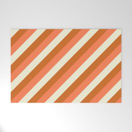 [ Thumbnail: Beige, Chocolate, and Coral Colored Stripes Pattern Welcome Mat ]
