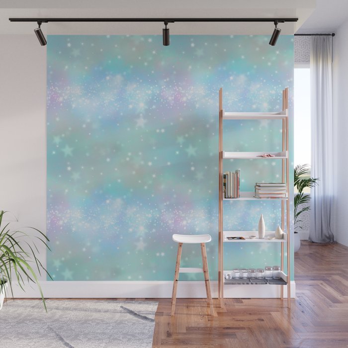 Iridescent Sparkly Stars Pattern Wall Mural