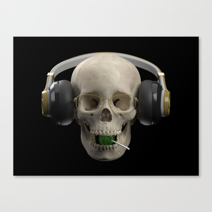 The skull  in the headphones  Canvas Print