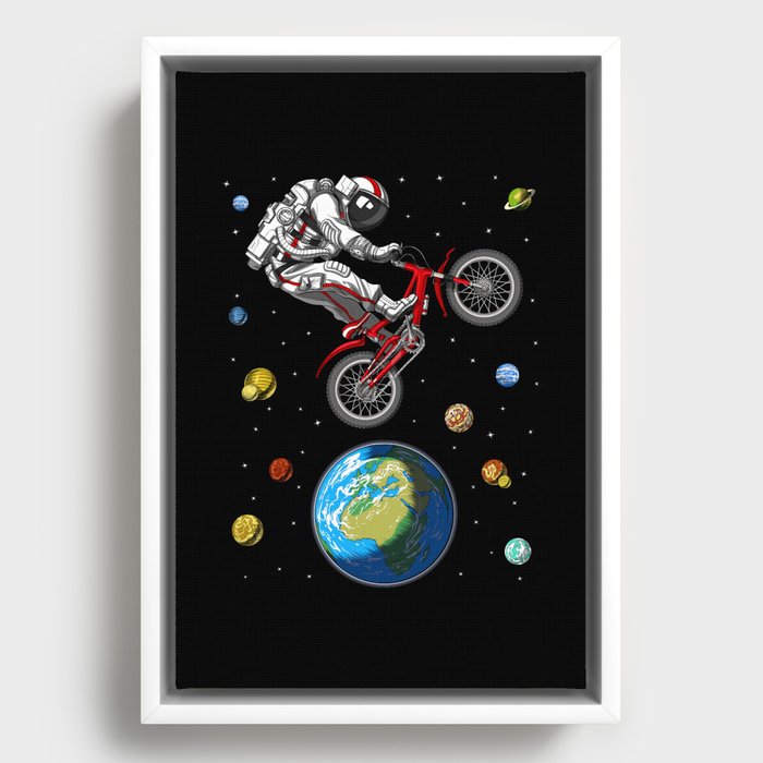 Space Astronaut Bike Jumping Framed Canvas