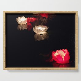 China Photography - Floating Chinese Lotus Flower Lanterns In The Dark Night Serving Tray