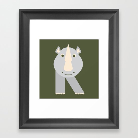 Letter R // Animal Alphabet // Rhino Monogram Framed Art Print