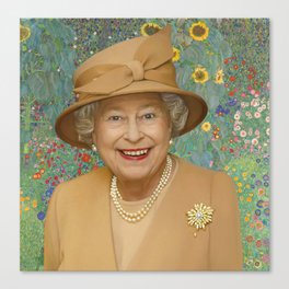 Queen Elizabeth II with Klimt Farm Garden Canvas Print