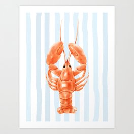 Red lobster and blue stripes Art Print