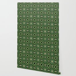 Art Deco Floral Tiles in Emerald Green and Faux Gold Wallpaper