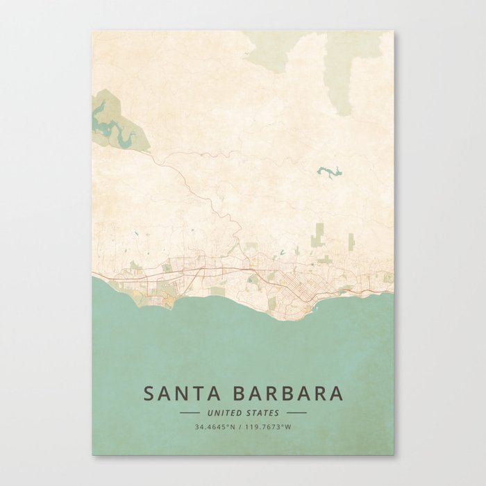Santa Barbara, United States - Vintage Map Canvas Print