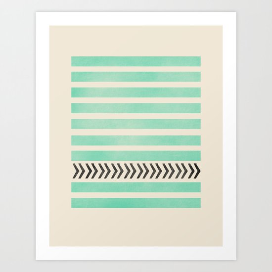MINT STRIPES AND ARROWS Art Print