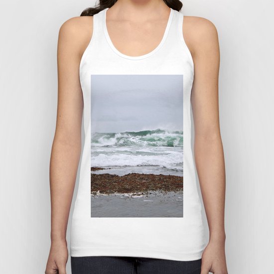 Green Waves Crashing into White Foam Unisex Tank Top