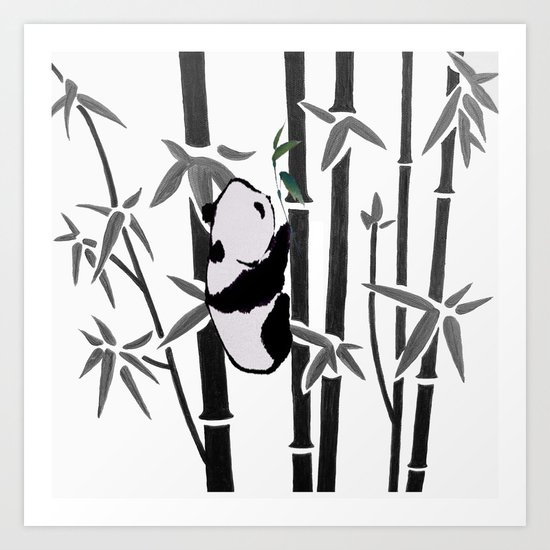 Panda bamboo feeding Art Print