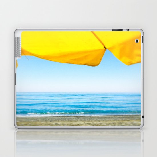 Yellow Beach Brolly with Blue Sea and Sky Laptop & iPad Skin