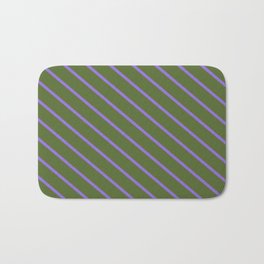 [ Thumbnail: Purple & Dark Olive Green Colored Striped Pattern Bath Mat ]