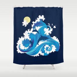 Big Waves and Dolphins Shower Curtain