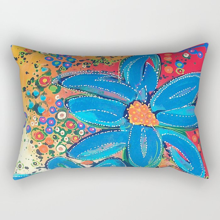 Flower Power Vibrant Blue Daisies Rectangular Pillow