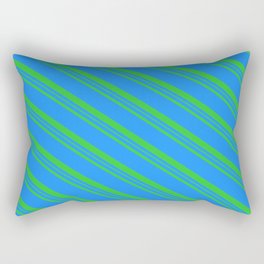 [ Thumbnail: Blue & Lime Green Colored Pattern of Stripes Rectangular Pillow ]