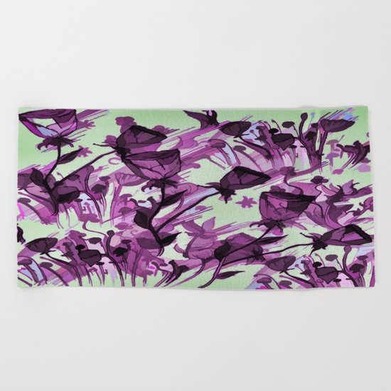 Painterly Graceful Flowing Flowers Beach Towel