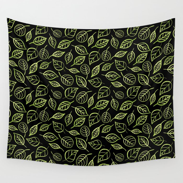 Green and black leaves pattern Wall Tapestry