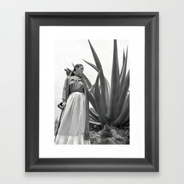 Frida Kahlo and Agave Plant, Black and White, Vintage Art Framed Art Print