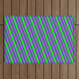 [ Thumbnail: Lime & Purple Colored Striped/Lined Pattern Outdoor Rug ]