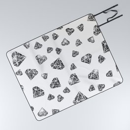 Glam Black Faux Glitter Diamond Gems Pattern Picnic Blanket