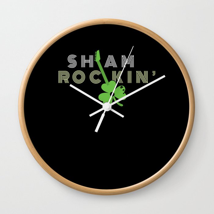 Sham Rocking Guitar Shamrock Saint Patrick's Day Wall Clock
