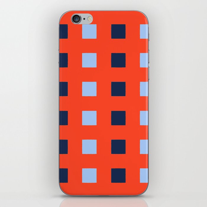 Geometric abstraction: dark and light cobalt blue squares on scarlet red iPhone Skin