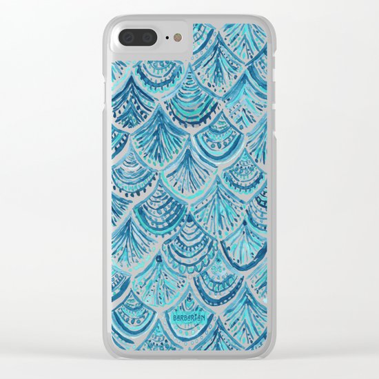 NAVY LIKE A MERMAID Fish Scales Watercolor Clear iPhone Case