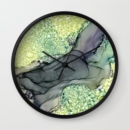 Black lake abstract 5222 Modern alcohol Ink painting by Herzart Wall Clock