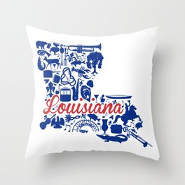 LA Tech Louisiana Landmark State - Red and Blue LA Tech Theme Throw Pillow