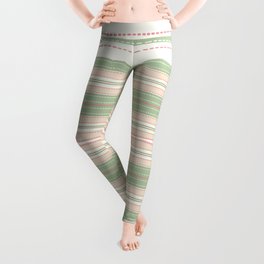 Mint Green Pink Stitch Stripes Leggings