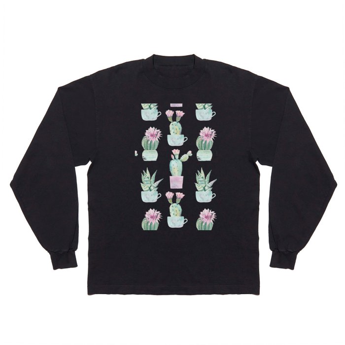 Simply Echeveria Cactus in Pastel Cactus Green and Pink Long Sleeve T Shirt