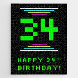 [ Thumbnail: 34th Birthday - Nerdy Geeky Pixelated 8-Bit Computing Graphics Inspired Look Jigsaw Puzzle ]