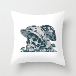 black and white ghost mushroom skull illustration Throw Pillow