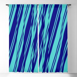 [ Thumbnail: Blue & Turquoise Colored Pattern of Stripes Blackout Curtain ]
